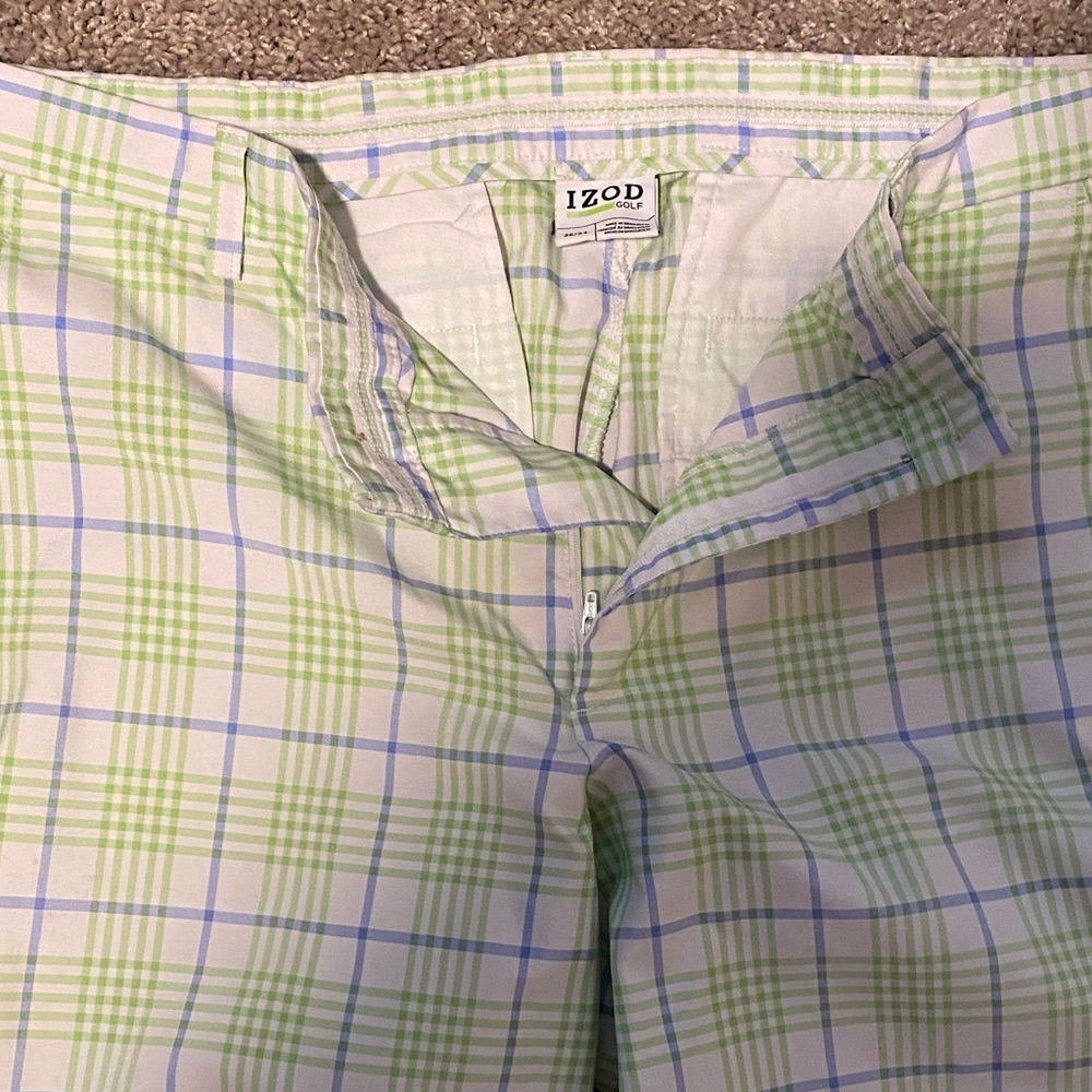 Izod Men's Green and Blue Plaid Chinos